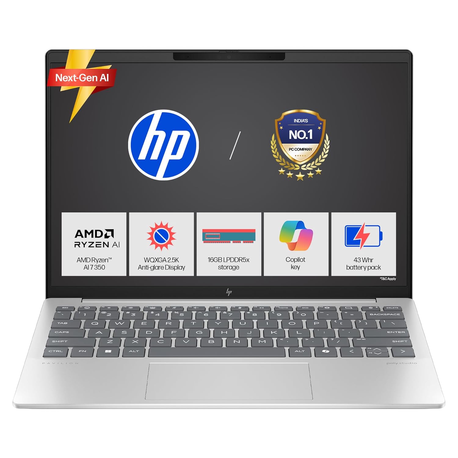 HP OmniBook 7 Aero (Previously Pavilion Plus), AMD Ryzen AI 7 350, Next Gen AI Laptop, 50 Tops (16GB LPDDR5X,512GB SSD) WQXGA,13.3''/33.8cm,Win11, M365 Basic(1yr),Office Home24, Silver,<1kg, bg1456AU