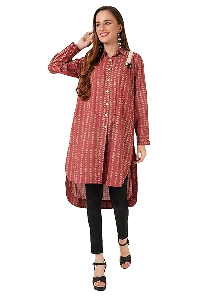 COTLAND Fashions Abstract Printed Over Size Casual Long Line Shirt for Women
