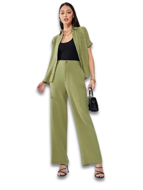 Styli Women Regular Fit Roll-Up Sleeve Textured Button-Down Shirt | Stylish Casual Shirt for Women | Comfortable Office Wear & Everyday Western Tops
