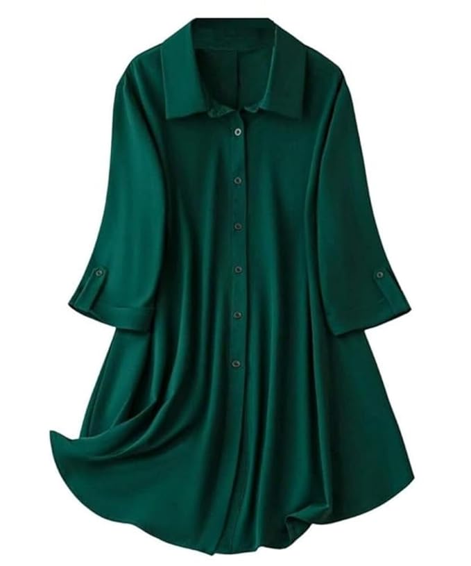 Leriya Fashion Women's Shirt Dress | Knee Length Dresses | Loose Fit | Button-Down | 3/4 Sleeve | Vacation Outfit