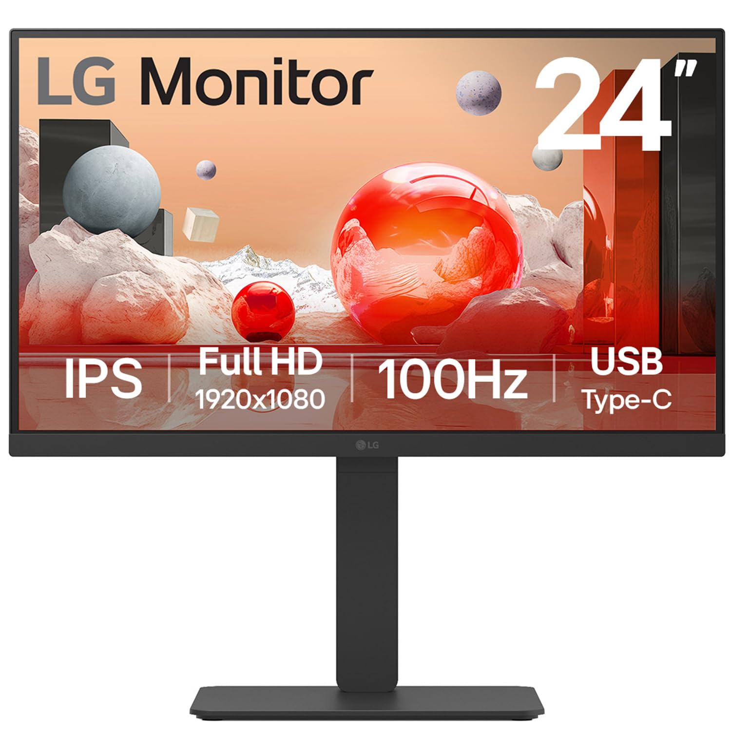 LG 24BA650 IPS Full HD (1920 x 1080) Monitor, 24", 100Hz, DP, HDMI, USB-C with PD65W, Height/Tilt/Swivel/Pivot Stand, Built-in Power and Speaker, Anti-Glare, Daisy Chain, Energy Star, TCO, Black