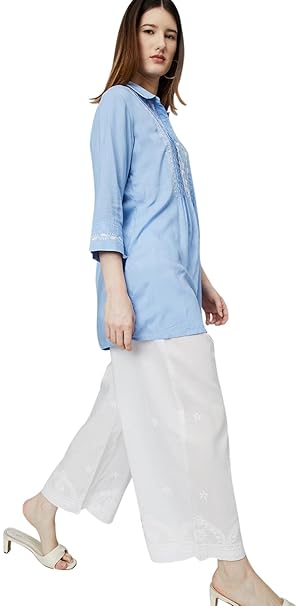 Max Women Relaxed Mid Rise Chikankari Embroidered Palazzos
