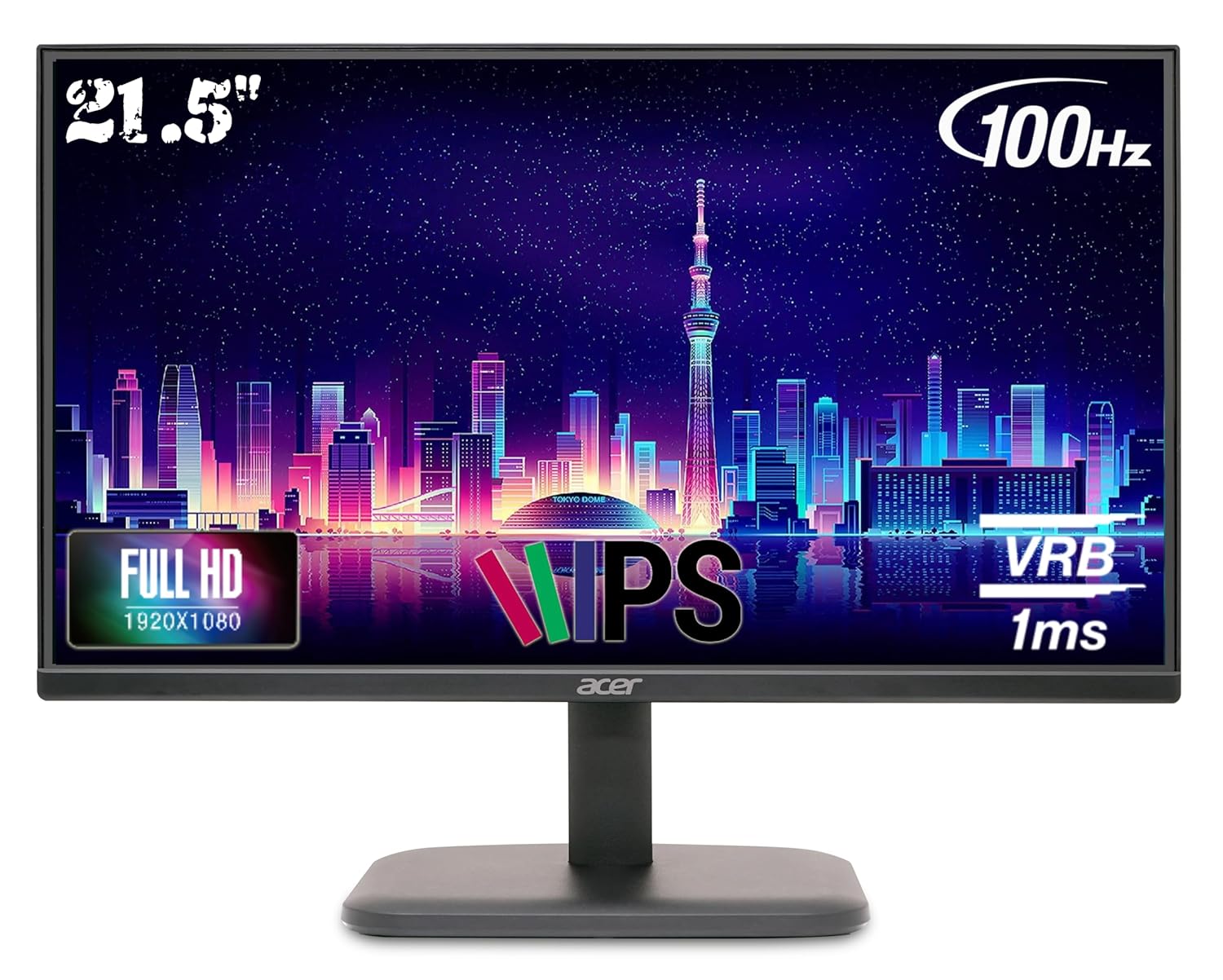 Acer EK220Q Ebi 21.5 Inch IPS Full HD (1920x1080) Backlit LED LCD Monitor I 1 MS VRB, 100Hz Refresh I 250 Nits I 99% SRGB I HDMI & VGA Ports with HDMI Cable I AMD Free Sync I Eye Care Features (Black)