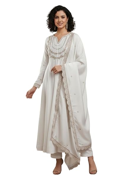 Yashika Women's Silk Blend Embroidered Anarkali Kurta Set with Dupatta | Full Length Ethnic Wear for Women | Wedding