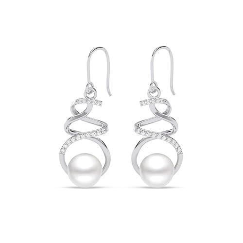 Clara 925 Sterling Silver Morsal Real Pearl Pendant Earrings Chain Necklace Jewellery Set | Platinum Plated, Swiss Zirconia |Gift for Women and Girls