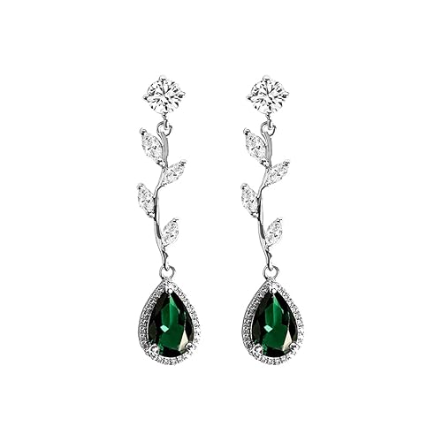 Clara 925 Sterling Silver Leafy Green Necklace Jewellery Set With Earrings | Rhodium Plated, Swiss Zirconia stone | Gift for Women and Girls