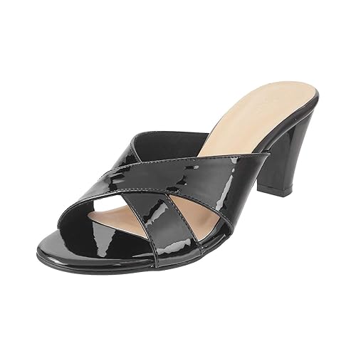 Mochi Women's Faux Leather Fashion Heel Mule Slip-on Sandals