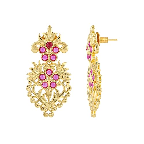 Voylla Gota Patti Phoolra Zari Earrings For Women, Gold Earrings, Gift For Women & Girls, Enamelled Jewellery, Festive, Puja, Wedding, Gifting