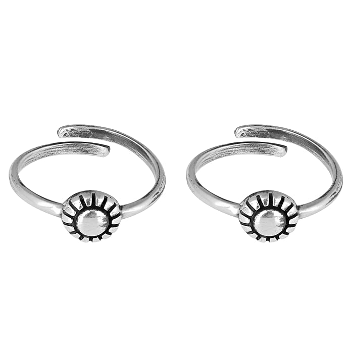 GIVA 925 Silver Oxidised Silver Pretty Floral Toe Rings, Adjustable | Toe Rings for Women and Girls | With Certificate of Authenticity and 925 Stamp | 6 Month Warranty*