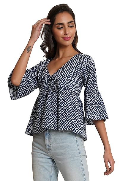 COTLAND Fashions Jaipuri Cotton Printed Peplum Kimono Sleeves Top for Women