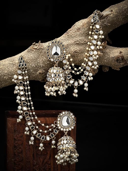 Shining Diva Fashion Earrings for Women Girls Stylish Latest Fancy Traditional Jhumka Jhumki Bahubali Kundan Pearl Ear Chain