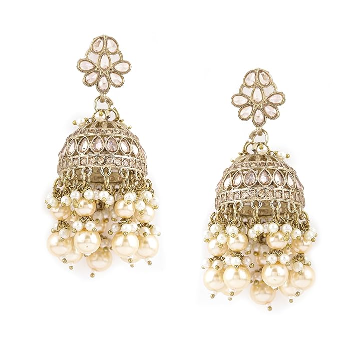 Rubans Jhumka Earrings Kundan and Pearl Traditional Festive Jewellery Gift for Women & Girls