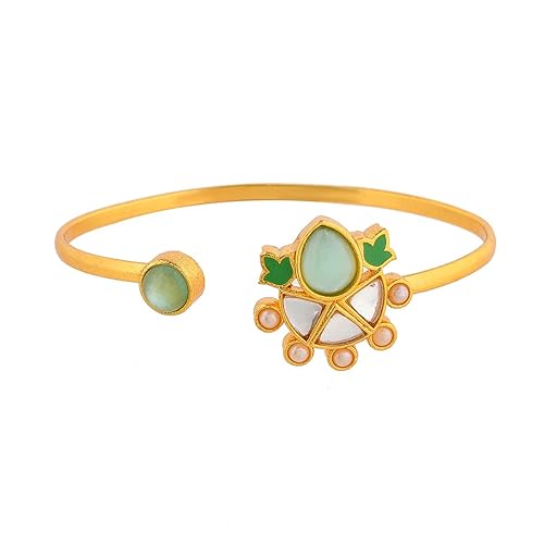 VOYLLA Forever More Green Enamelled Floral Pearls and Green Stones Bracelet