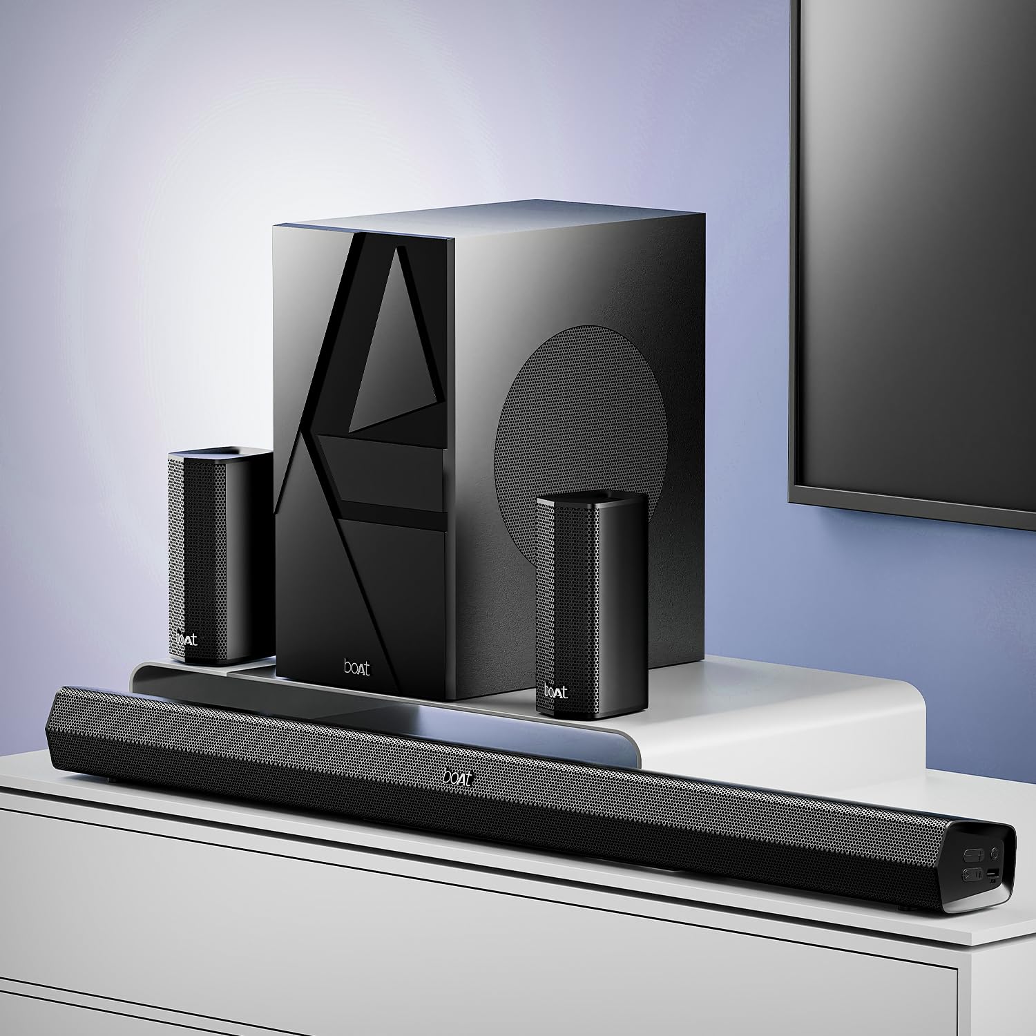 Boat Aavante Bar 3600/3500, 500W Signature Sound,5.1CH, Wall Mountable Design, Bass & Treble with Master Remote Control, Bluetooth Sound Bar, Home Theatre Soundbar Speaker (Premium Black)