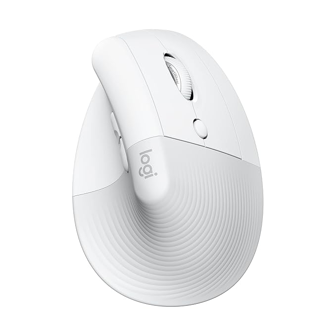 Logitech Lift Vertical Ergonomic Mouse, Wireless, Bluetooth or Logi Bolt USB receiver, Quiet clicks, 4 buttons, compatible with Windows/macOS/iPadOS, Laptop, PC - Pale Grey