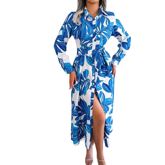 Gufrina Women's Crepe Midi Dress with Full Sleeves Floral Printed Collar Neck Maxi Length Regular Fit and A Line Style