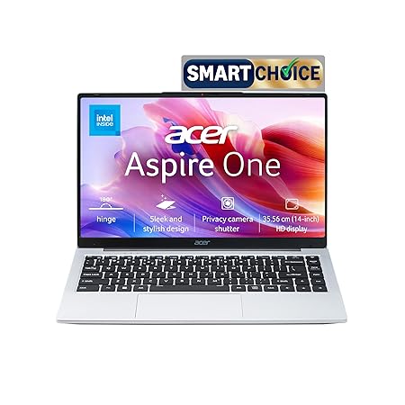 Acer Smartchoice Aspire One, Intel Core Celeron N4500, Office 2024 + M365 Basic, 12GB LPDDR4X / 256GB SSD, 14.0"/35.56cm TN HD Display, Win 11 Home, Pure Silver, 1.3KG, A114-45, Thin and Light Laptop