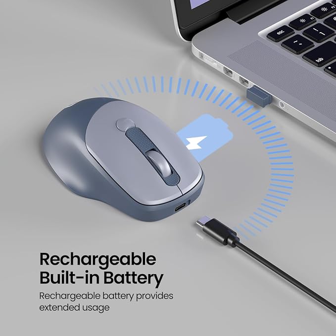 Portronics Toad 7 Wireless Mouse, Bluetooth 5.3V & 2.4 GHz Wireless, Adjust Sensitivity Upto 3200 DPI, Rechargeable Built in Battery(Grey)