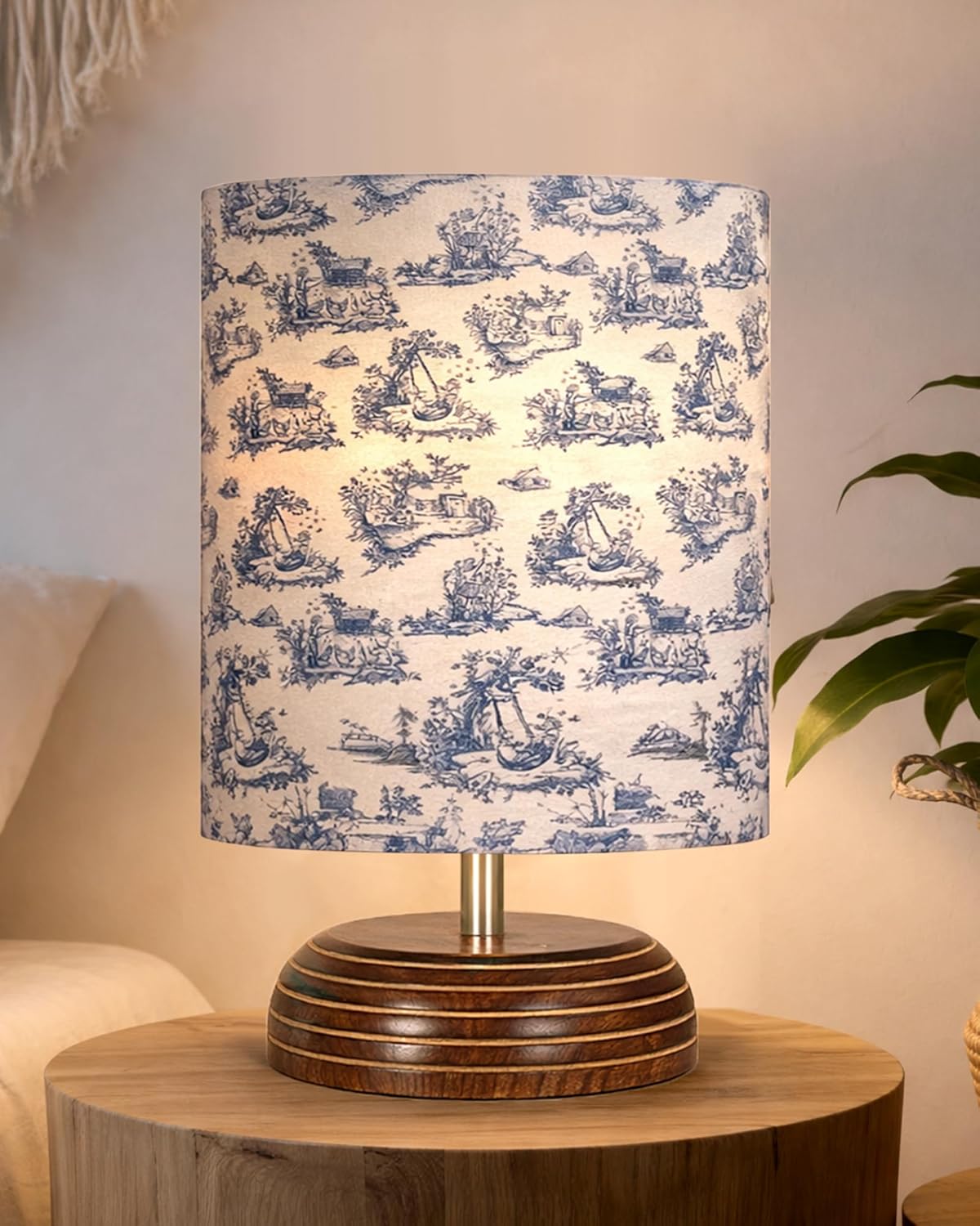 Homesake® Handcrafted Wooden Base Table Lamp with Warm Shade, Aara, Bedside Night Light for Bedroom, Living Room, Study Table, Home Décor, Ambient Lighting, (KD Off-White)