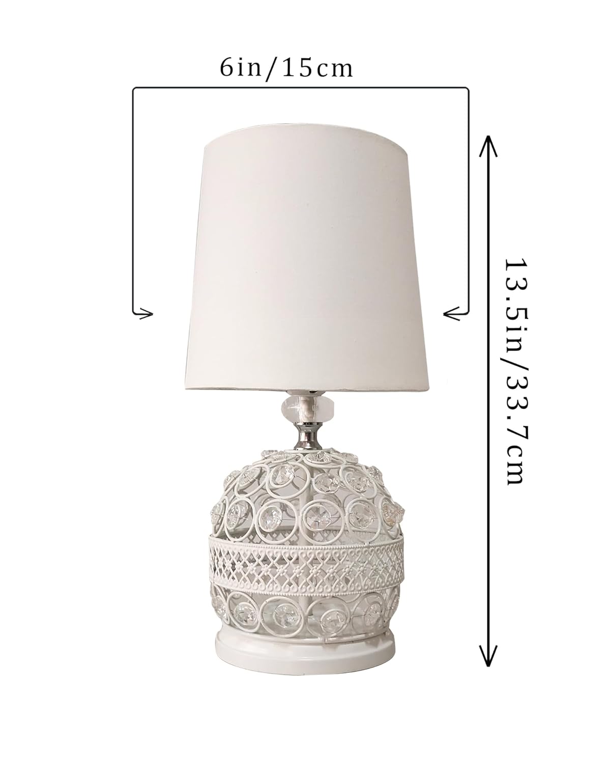 Homesake® Modern Small Crystal Table Lamp, Contemporary Bedroom Bedside Nightstand Lamp, Morden Minimalist, Desk Globe Lamp for Living Room Girls Kids Room, Fabric Shade (White)