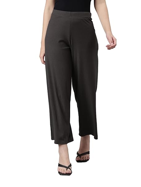 GO COLORS Soft Rayon Blend Rib Palazzo Full Length for Women| Breathable, Mid Rise