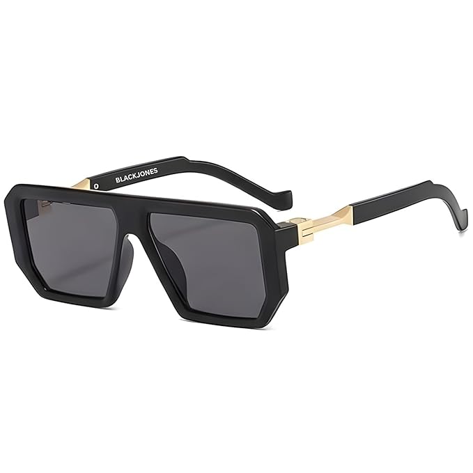 Black Jones Men's Oversized Square Sunglasses| Bold Frame Design | Metal Temple Accents | Stylish Luxury Eyewear | UV Protection