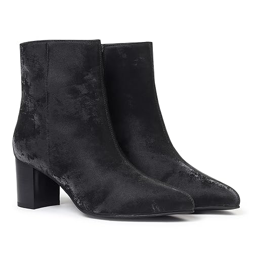 YOHO Midnight Velvet Ankle Length Heeled Boots For Women | Comfortable and Stylish with Low Block Heel | Casual,Formal Wear for Winter BOOT 108