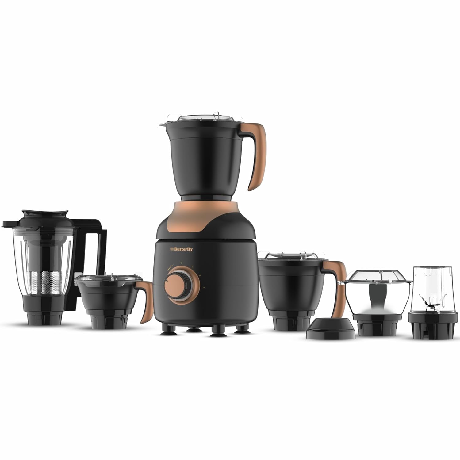 Butterfly ZieraBlack 1000 Watt Mixer Grinder | 6 Jars | Coarse Grinding Jar | Uniform Grinding - Tornado Blade & Lid | Smudge Free & Long Lasting Annealed SS Jars | Torx23 Motor| 5 Years Warranty