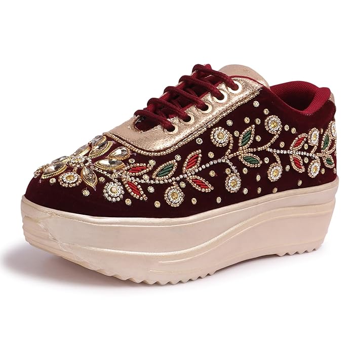 Vendoz Women Hand Embroidery Wedding Party Bridal Sneakers 4032