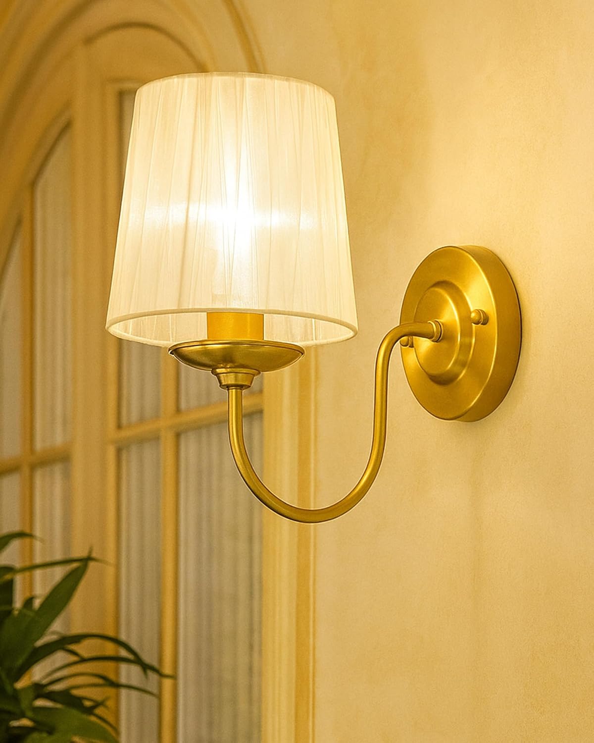 Homesake® Antique Brass Wall Sconces Lighting Fixture, E27 Industrial Vintage Gold Wall Light Lamp Bathroom Decor for Bedroom Living Room, Sheen Fabric Shade, Brass (Gold, Set of 1)