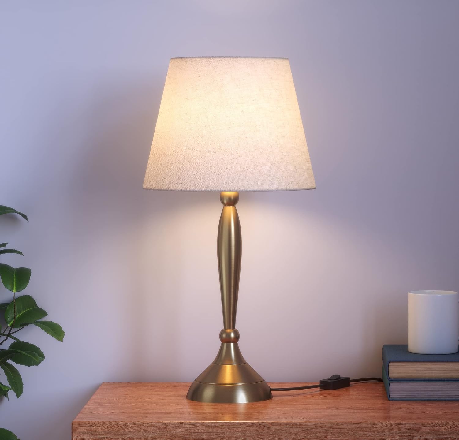 Divine Trends Table Lamp Brass Antique finish 19 inches Height with Off White 10 inches Diameter Lampshade, LED, Incandescant, CFL, Smart Bulbs