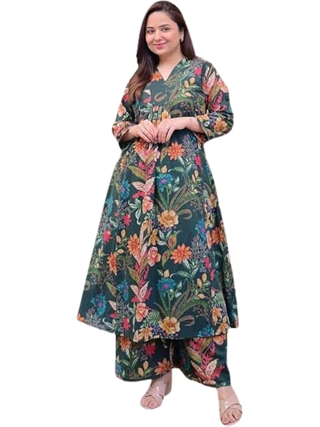 GRECIILOOKS Kurta Sets women stylish | Kurta's Set | Woman Ethnic Co-Ord Set | Women's Straight Printed Kurta with Pant | Festive Indian Traditional Outfit Dress for Functions & Puja | 3/4 Half Sleeve