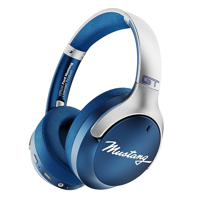 GOBOULT X Mustang Q Over Ear Bluetooth Headphones 70H Playtime, 40mm Bass Drivers, Zen ENC Mic, Type-C Fast Charging, 4 EQ Mode, Bluetooth 5.4, AUX Option, IPX5 Wireless Headphones