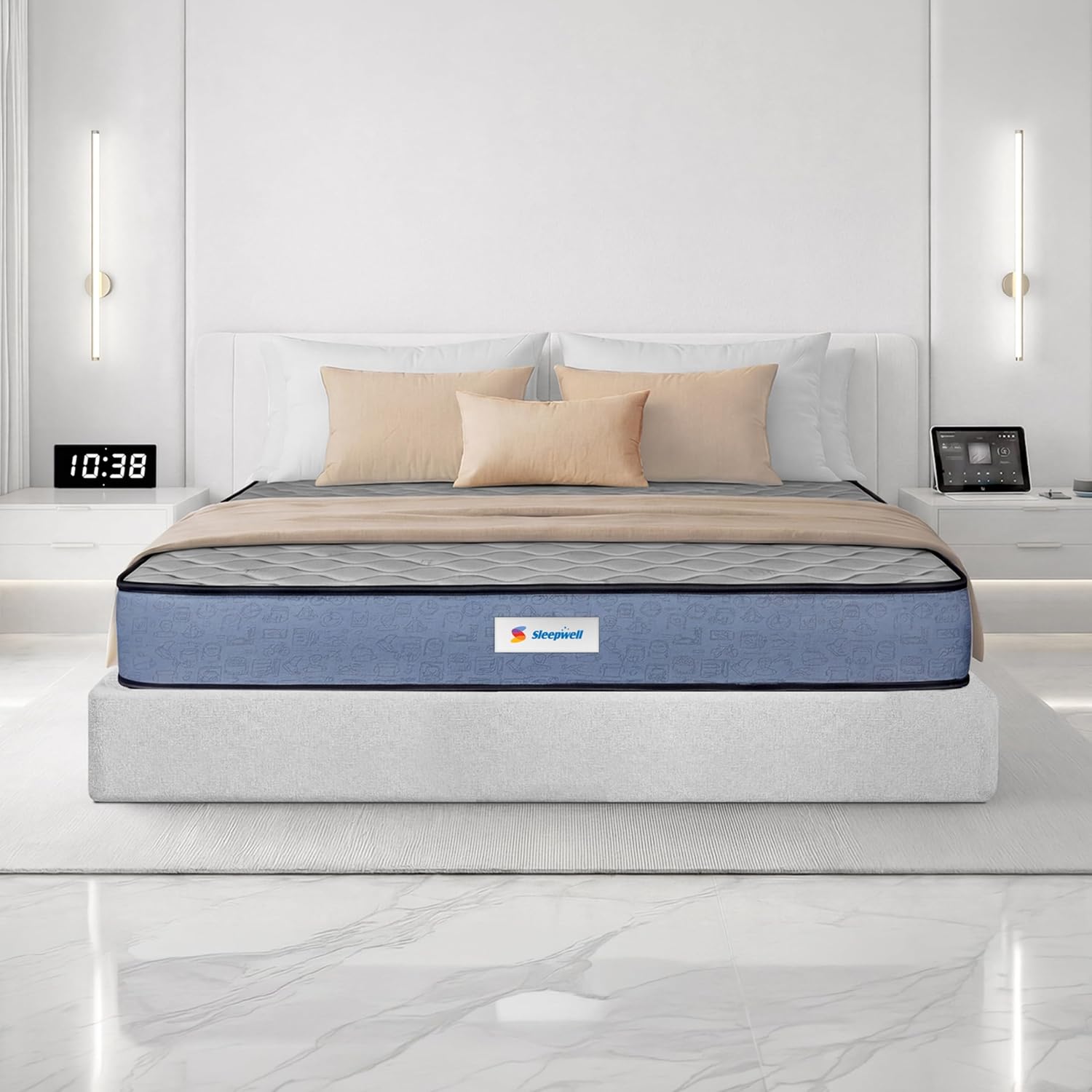 Sleepwell Ortho Genius Grid Mattress | Queen Size 78x60x8 Inch | Stable Orthopedic Grid Support Without Wobbling | Anti-Mite Anti-Microbial | Cool Yarn Fabric | Medium Soft | 10 Years Warranty