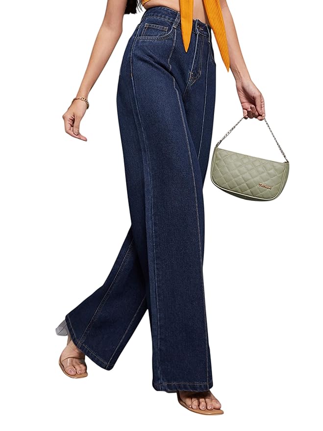 Miss Chase Women's Wide-Leg High-Rise Regular-Length Non-Stretchable Denim Jeans