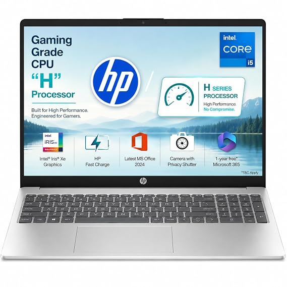 HP 15, 13th Gen Intel Core i5-13420H, (16GB DDR4, 512GB SSD), FHD, Anti-Glare, Micro-Edge, 15.6''/39.6cm, Win11, M365 Basic(1yr)* Office24, Silver, 1.65kg, FR0045TU, Camera w/Shutter, Backlit Laptop