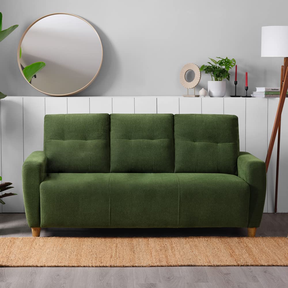 Sleepyhead Yolo Designed by Duroflex - 3 Seater Sofa |Premium Fabric, Plush 3 Layer Cushioning |Modern Buttonless Tufted & Anti-Sag Comfort |Stylish & Durable |3 Years Warranty - Avocado Green