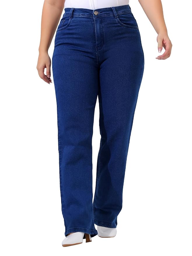 Nifty Women's High Rise Denim Stretchable Straight Fit Plus Size Jeans