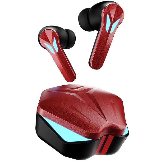 Fire-BolttAero Shadow TWS Earbuds Custom EQ, RGB Lights, Wireless Bluetooth 5.4, Music & App Support, 50H Playtime, Fast Charging Case, 50ms Low Latency for Gaming, Touch Controls - Flame Red