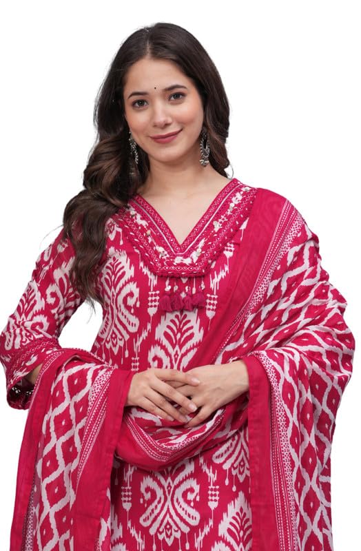 rytras Women Pure Cotton Printed Straight Kurta Set with Palazzo pants & dupatta|Ethnic wear|Kurti Suit Set for Women