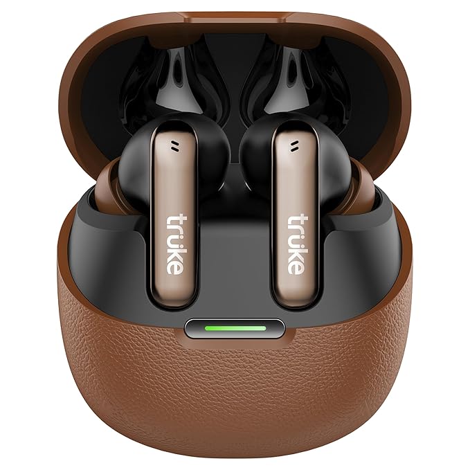 truke New Launch Mega 7 True Wireless in-Ear Earbuds w/ 24-Bit 360 Spatial Audio, 60H Playtime & Fast Charging Buds, Dual Pairing, 40ms Low Latency TWS, 4-Mic ENC, Made in India-(Coffee Brown)