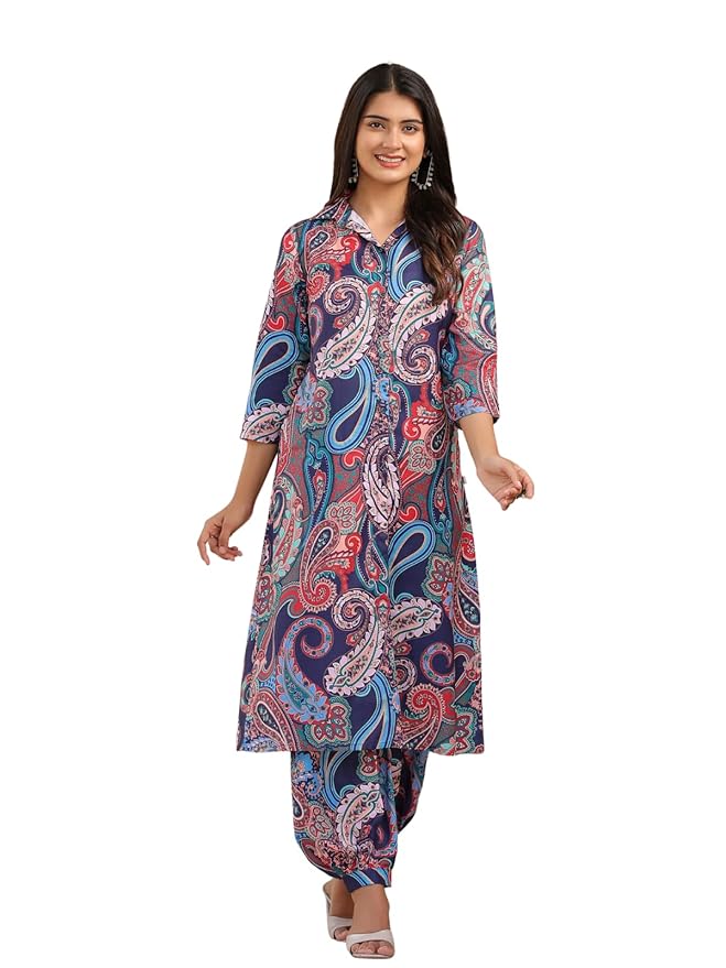 GRECIILOOKS Women’s Floral Printed Co-ord Set | Kurta with Pants | Casual & Festive Ethnic Wear 3/4 Sleeves | Coord Set For Women Stylish | 2 Piece Dress For Holiday Look & Puja
