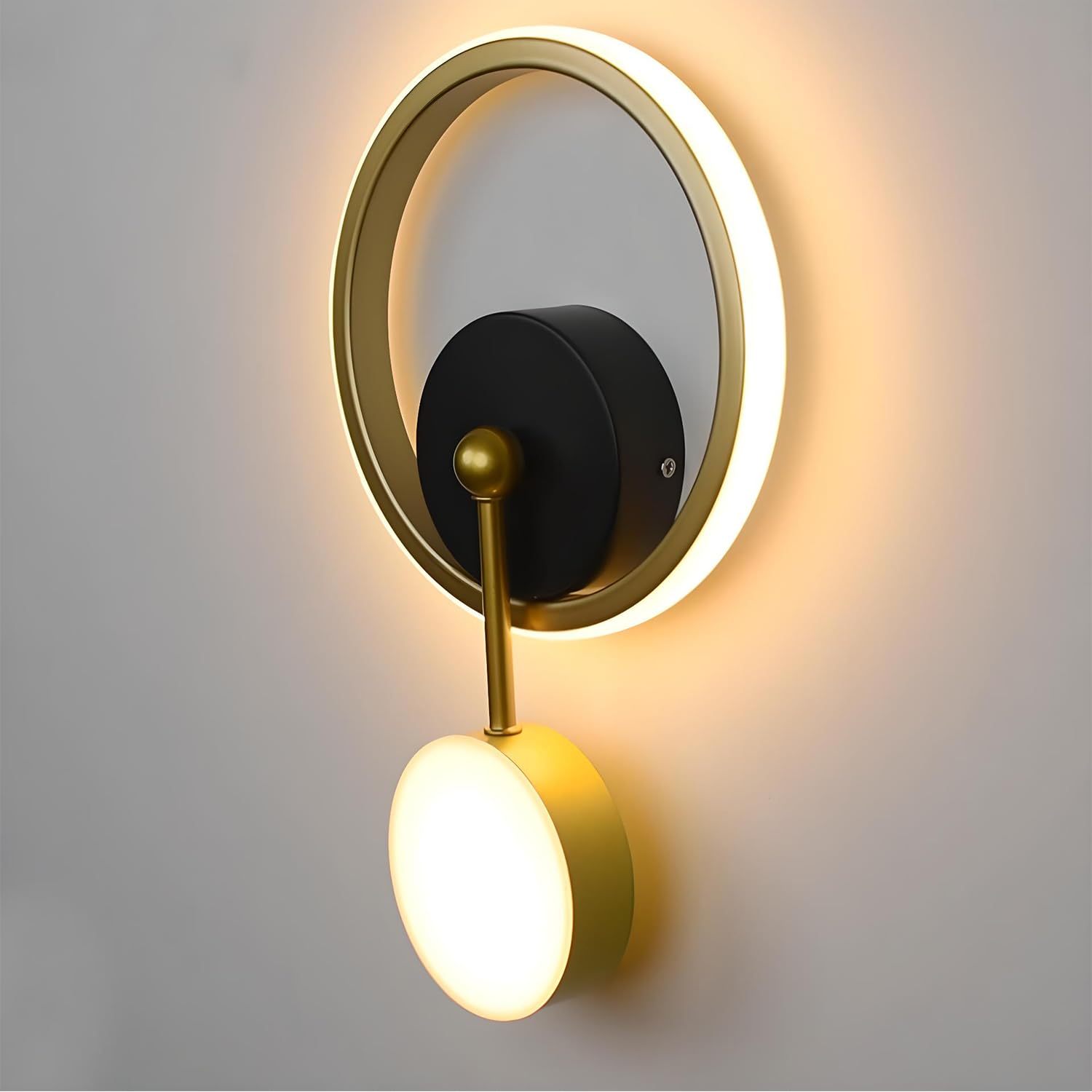 Smartway® 18W Bliss Round Modern LED Wall Lamp | 3 Color Modes (Warm, Natural & Cool White) | Luxury Golden Double-Ring Decorative Wall Light for Living Room, Bedroom, Bedside & Home Décor