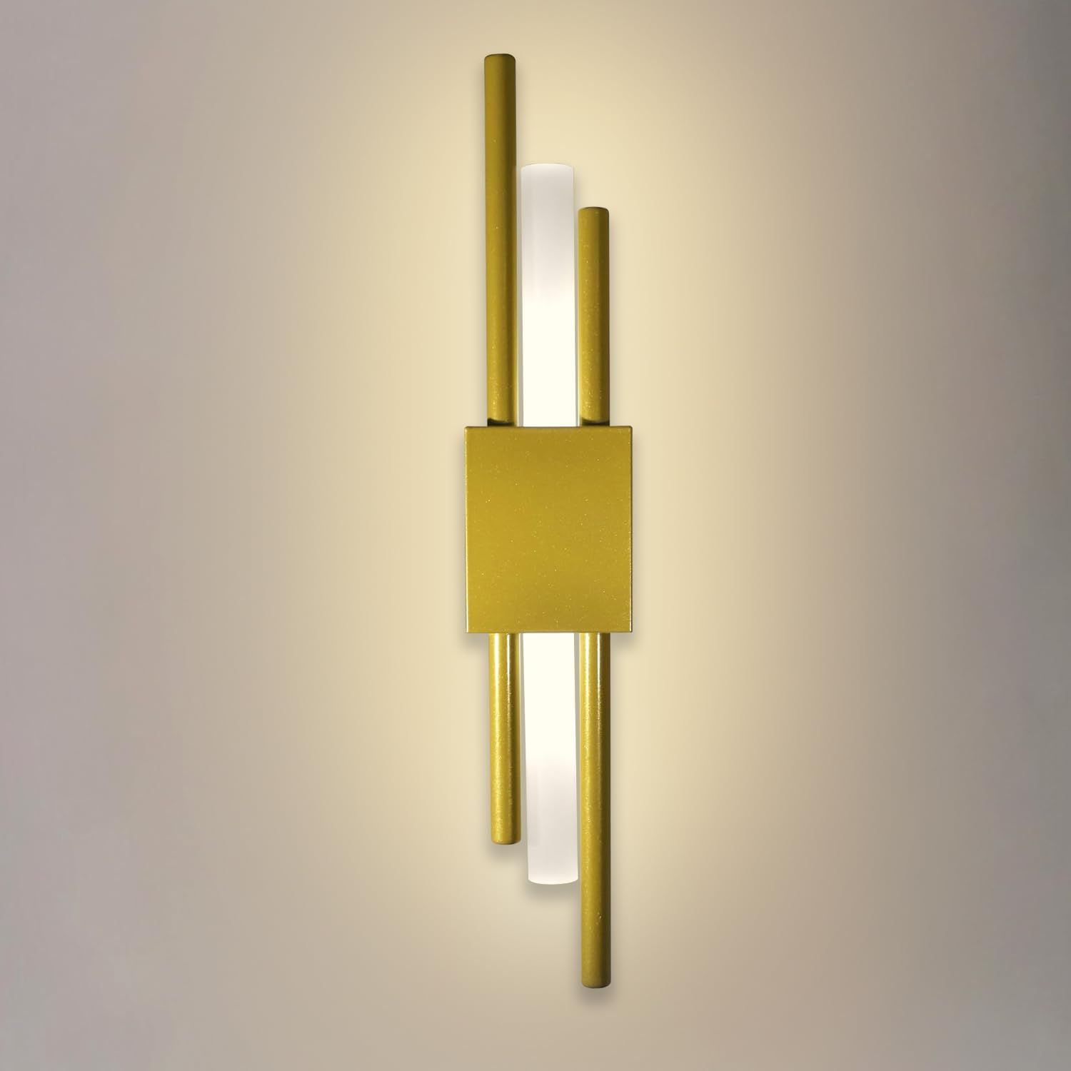 Smartway® Benin 10W Gold LED Wall Lamp | 3 Color Modes (Warm, Natural & Cool White) | Modern Geometric Tube Decorative Wall Light for Living Room, Bedroom & Bedside