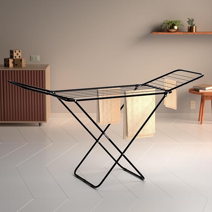 AmazonBasics Premium Cloth Drying Stand - 3 Way Folding, 42 Feet Drying Length, 20 Drying Rails, Lightweight (Black)