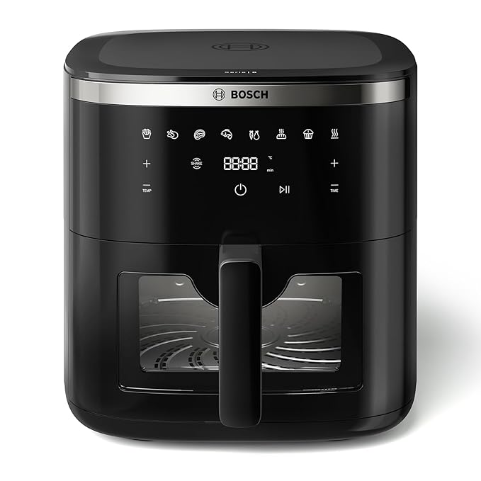 Bosch CrispMaxx Digital Air Fryer XXL 7.2L with Baking Tray | Illuminated Viewing Window | Touch Panel | 7 Preset Menu | Shake Alarm | Uses Upto 95% Less Oil | 2-Year Warranty | Black【MAF671B5IN】