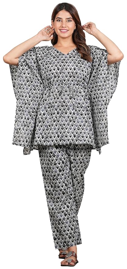Yash Gallery Women's Cotton Straight Geomatrical Printed Night Suit for Women
