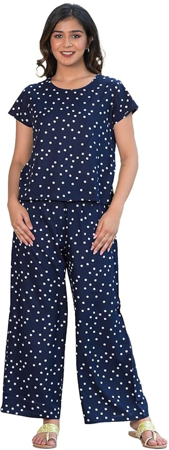 Yash Gallery Women's Cotton Straight Geomatrical Printed Night Suit for Women