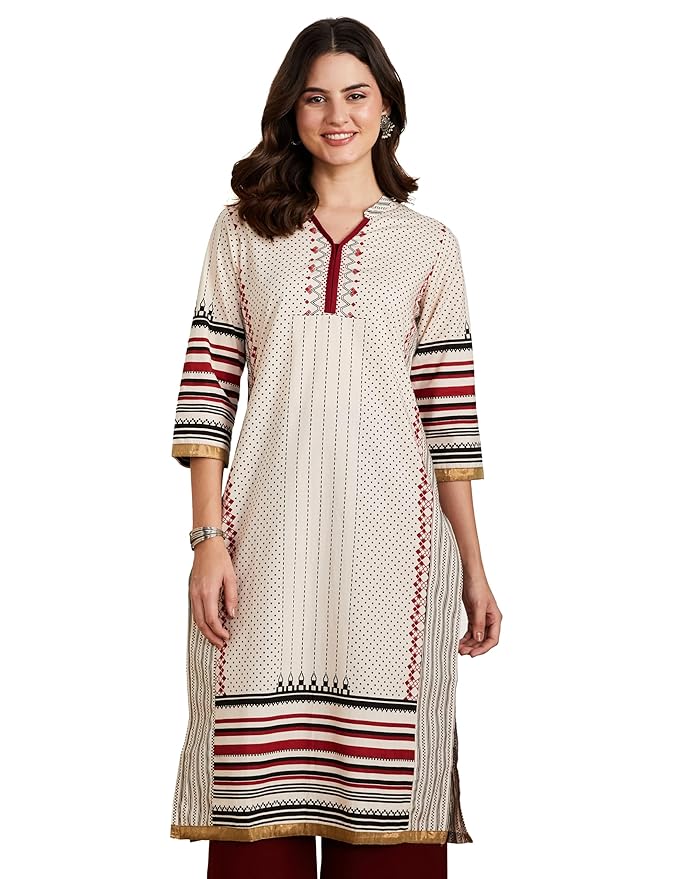 Amazon Brand - Myx Women Printed Cotton Regular Fit Kurta (Available in Plus Sizes)