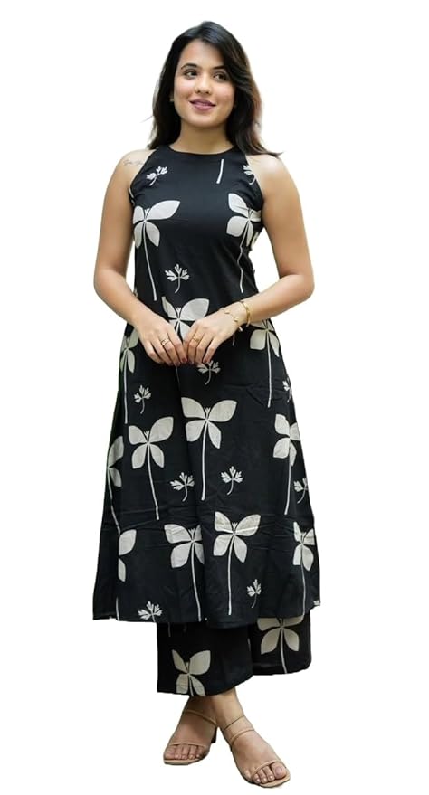 Klosia Women Pure Cotton Kurta Palazzo Set | Sleeveless Printed Kurta with Palazzo Pants | Summer Friendly, Office Wear Co-Ord Set